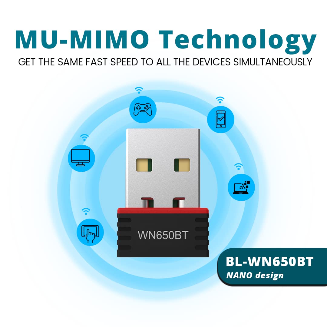 LB-Link Match BL-WN650BT USB Bluetooth Adapter + Wi-Fi Dongle for PC, Printers, | BT4.2. + AC650M | Dual-Band (2.4G+5G) Up to 650Mbps | Wave 2 MU-MIMO | Plug & Play | Upto 50Ft. Range LB-Link Match BL-WN650BT USB Bluetooth Adapter + Wi-Fi Dongle for PC, Printers, | BT4.2. + AC650M | Dual-Band (2.4G+5G) Up to 650Mbps | Wave 2 MU-MIMO | Plug & Play | Upto 50Ft. Range