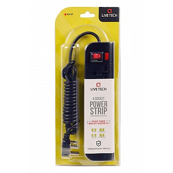 Live Tech PS07 Power Strip with 4 Sockets Rust Free 6ft 1.8 Meter Extension Cord 3 Pin Plug -0