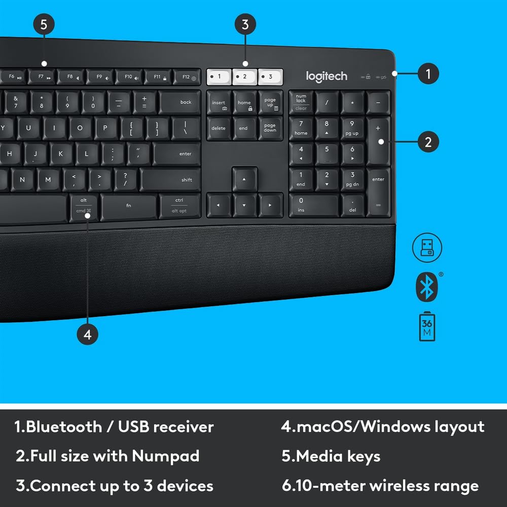 Logitech MK850 Multi-Device Wireless Keyboard and Mouse Combo, 2.4GHz Wireless & Bluetooth