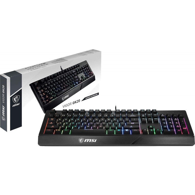 MSI Vigor GK20 US Backlit RGB Wired Dedicated Hotkeys Anti-Ghosting Water Resistant Gaming Keyboard Black