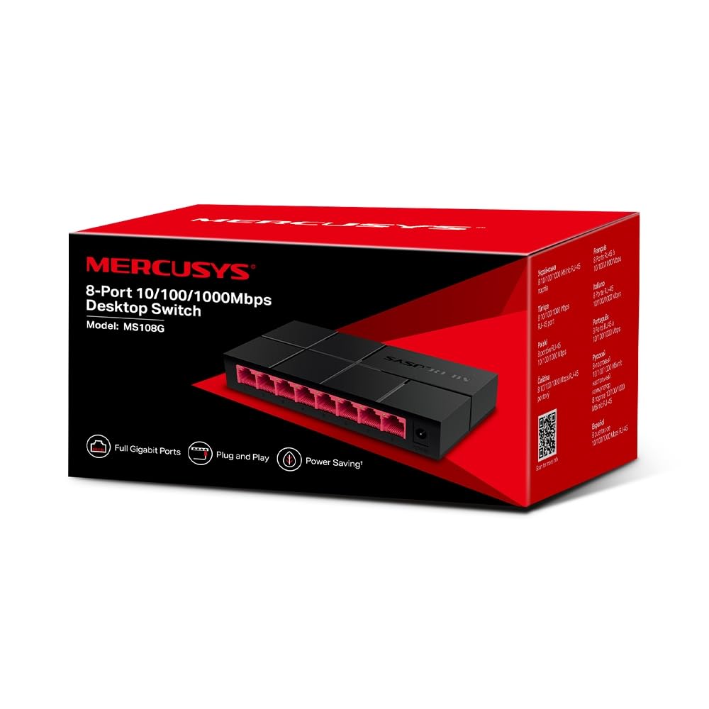 Mercusys 8-Ports 10/100/1,000 Mbps Desktop Switch MS108G Ethernet Network Hub | RJ45 | Plug and Play | Auto MDI/MDIX Supported