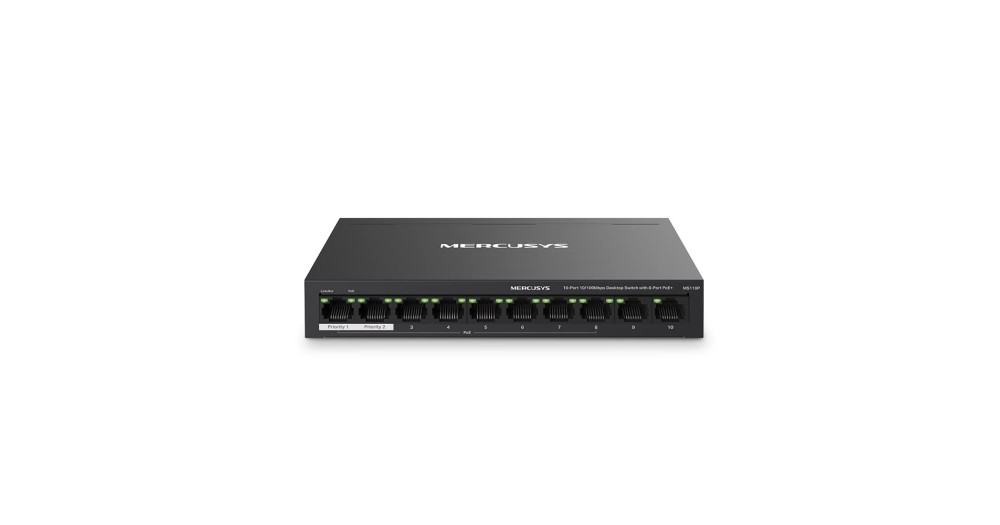 Mercusys MS110P 10-Port 10/100Mbps Desktop Switch with 8-Port PoE+ ...