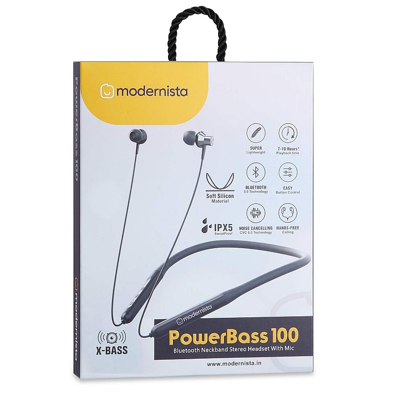 Modernista PowerBass 100 Bluetooth 5.0 Wireless Neckband Headphones with Deep Bass