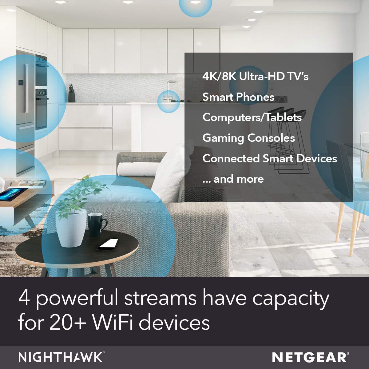 Netgear Nighthawk AX4 4-Stream WiFi 6 Router (RAX40) - AX3000 Wireless Speed (up to 3Gbps) | Coverage for Small-to-Medium Homes | 4 x 1G Ethernet and 1 x 3.0 USB Ports, Dual_Band, Black