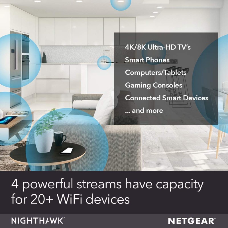 Netgear Nighthawk AX4 4-Stream WiFi 6 Router (RAX40) - AX3000 Wireless Speed (up to 3Gbps) | Coverage for Small-to-Medium Homes | 4 x 1G Ethernet and 1 x 3.0 USB Ports, Dual_Band, Black Netgear Nighthawk AX4 4-Stream WiFi 6 Router (RAX40) - AX3000 Wireless Speed (up to 3Gbps) | Coverage for Small-to-Medium Homes | 4 x 1G Ethernet and 1 x 3.0 USB Ports, Dual_Band, Black