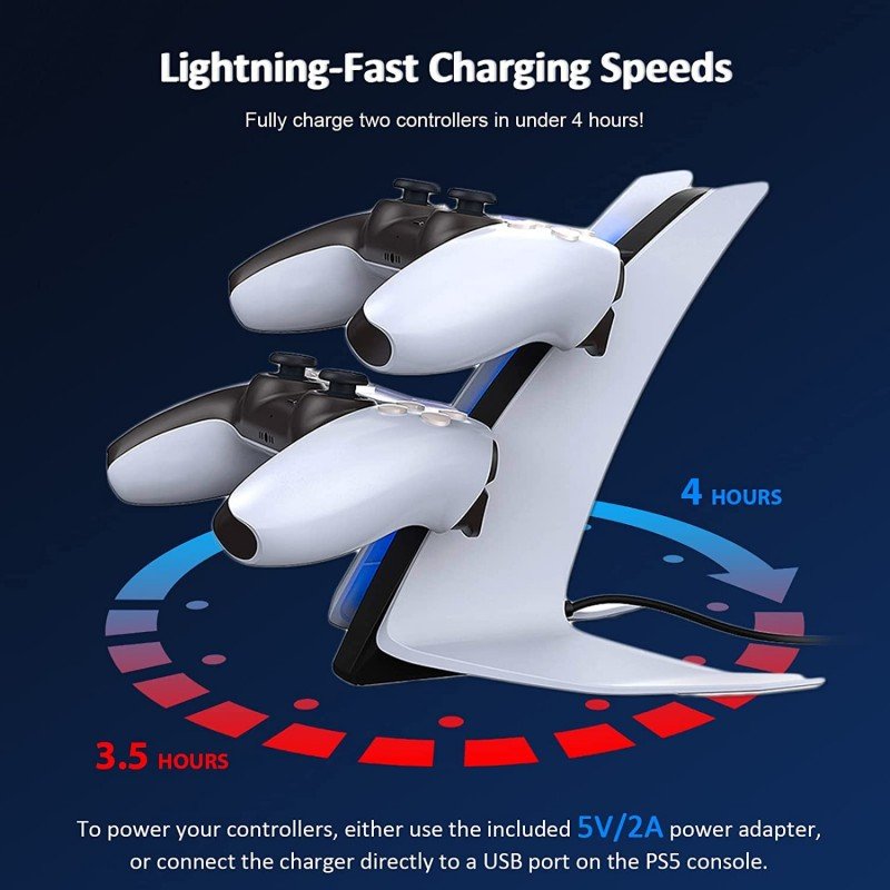 New World Special Edition Charger for PS5 DualSense Controller - Wireless Charging Station With Dual USB C Ports, Fast Charging Dock for Sony Playstation 5 - White New World Special Edition Charger for PS5 DualSense Controller - Wireless Charging Station With Dual USB C Ports, Fast Charging Dock for Sony Playstation 5 - White
