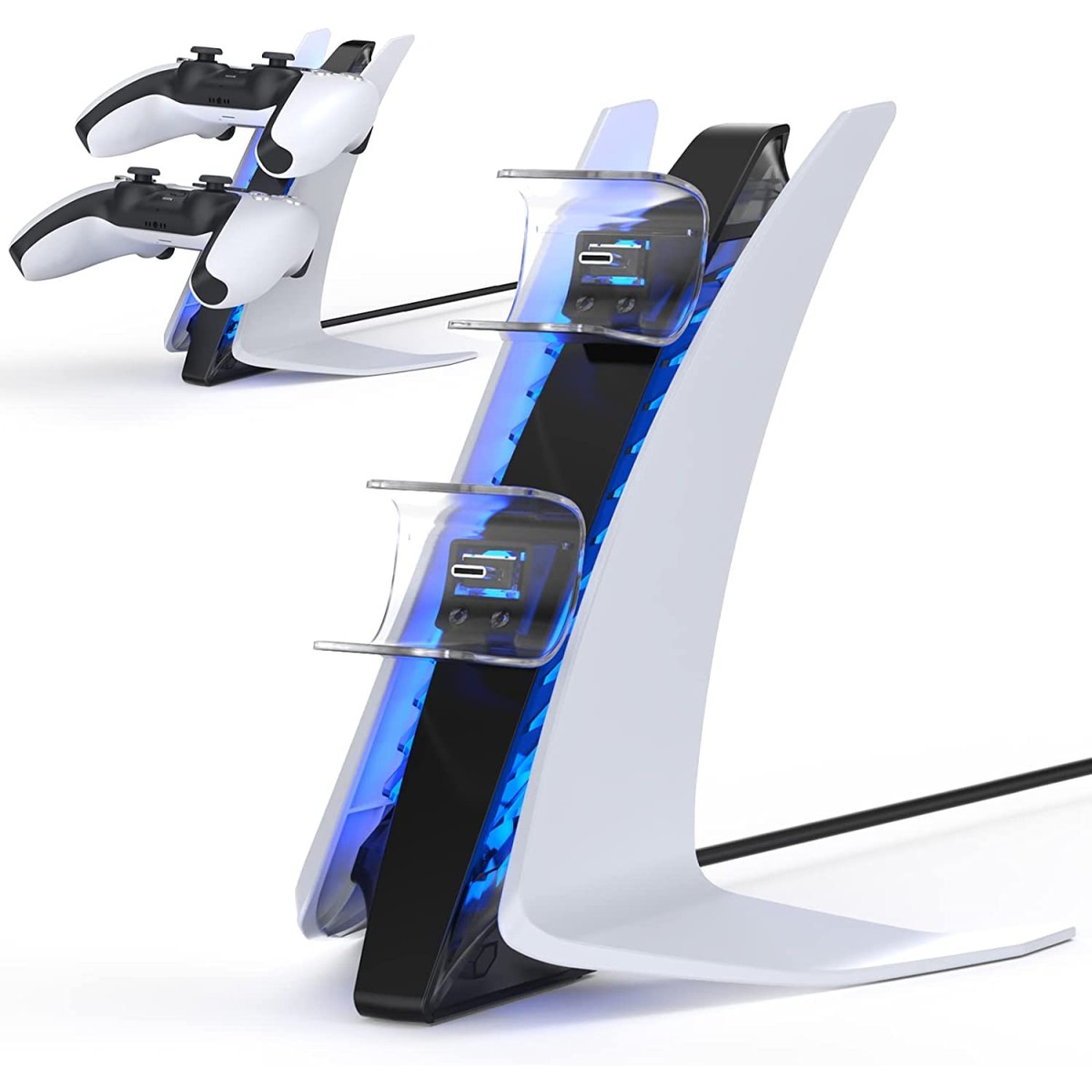 New World Special Edition Charger for PS5 DualSense Controller - Wireless Charging Station With Dual USB C Ports, Fast Charging Dock for Sony Playstation 5 - White