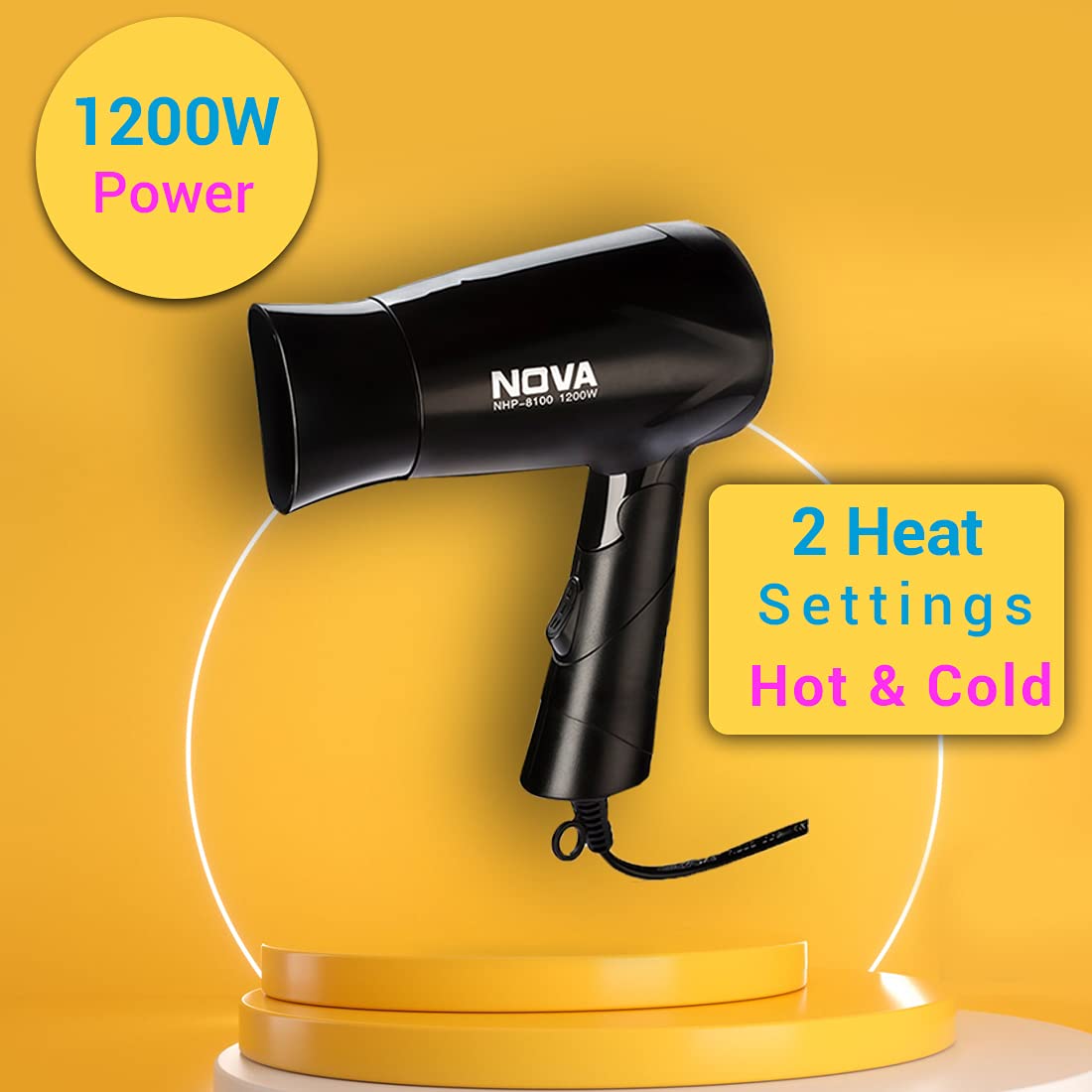 Nova NHP 8100 Silky Shine 1200 Watts Hot and Cold Foldable Hair Dryer- Black