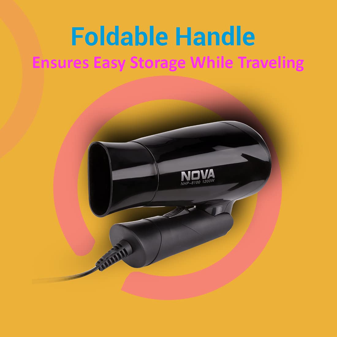 Nova NHP 8100 Silky Shine 1200 Watts Hot and Cold Foldable Hair Dryer- Black
