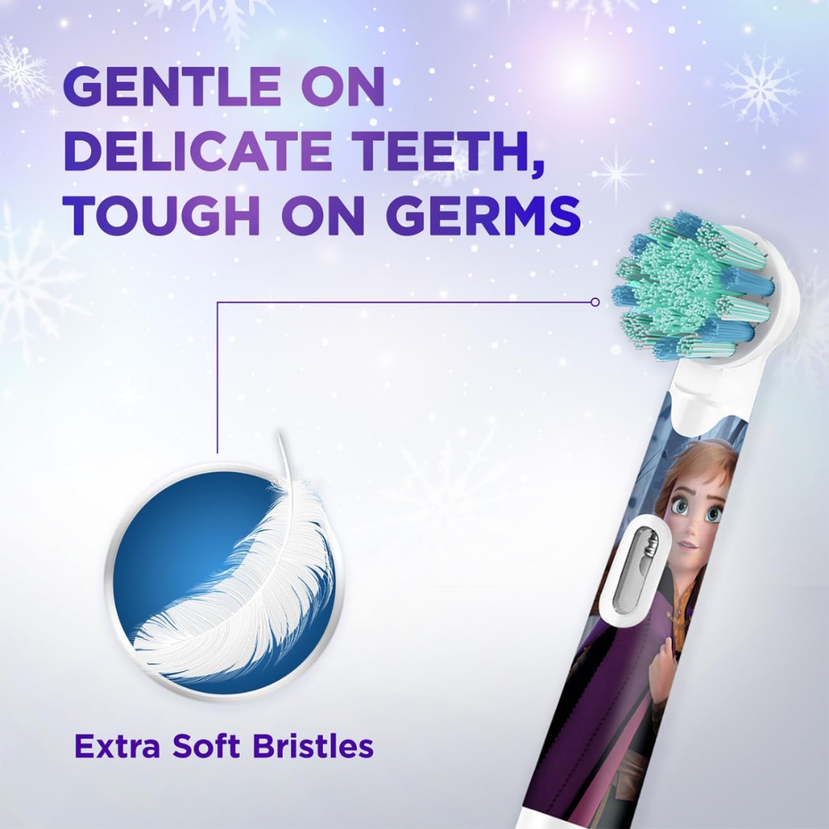 Oral B Kids Frozen Rechargeable Rotating Electric Toothbrush, 2 Brushing Modes (Daily & Sensitive), 2 Min Timer with Quadpacer, 2 Year Warranty by Oral-B, IPX7 Water Resistant, Round Brush Head