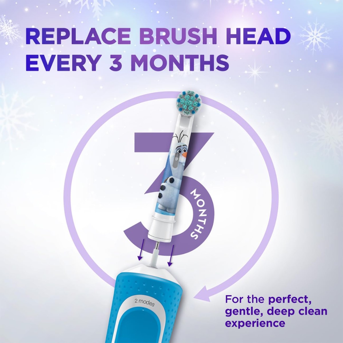 Oral B Kids Frozen Rechargeable Rotating Electric Toothbrush, 2 Brushing Modes (Daily & Sensitive), 2 Min Timer with Quadpacer, 2 Year Warranty by Oral-B, IPX7 Water Resistant, Round Brush Head