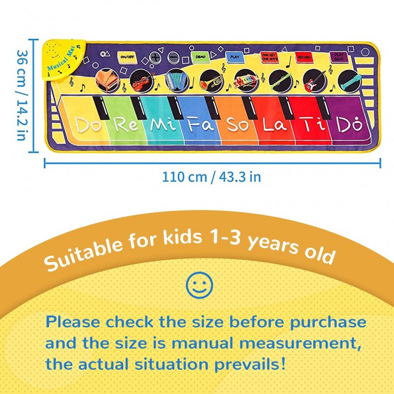 PATPAT� Musical Mat for Kids, Kids' Piano Mat, Rainbow Piano Keyboard Play Mat Floor Music Mat for Toddlers, Early Educational Music Sound Toys Gift for Boys Girls 1-3 Years (Multicolor1) PATPAT� Musical Mat for Kids, Kids' Piano Mat, Rainbow Piano Keyboard Play Mat Floor Music Mat for Toddlers, Early Educational Music Sound Toys Gift for Boys Girls 1-3 Years (Multicolor1)