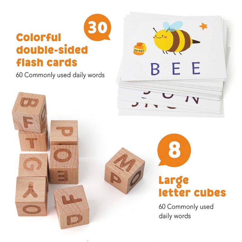 PATPAT® Spelling Puzzle Game, Wooden Matching Letters Toy with Flash Cards Words, Montessori ABC Alphabet Learning Educational Puzzle Gift for Preschool Boys Girls Kids Age 3-8 Years Old PATPAT® Spelling Puzzle Game, Wooden Matching Letters Toy with Flash Cards Words, Montessori ABC Alphabet Learning Educational Puzzle Gift for Preschool Boys Girls Kids Age 3-8 Years Old
