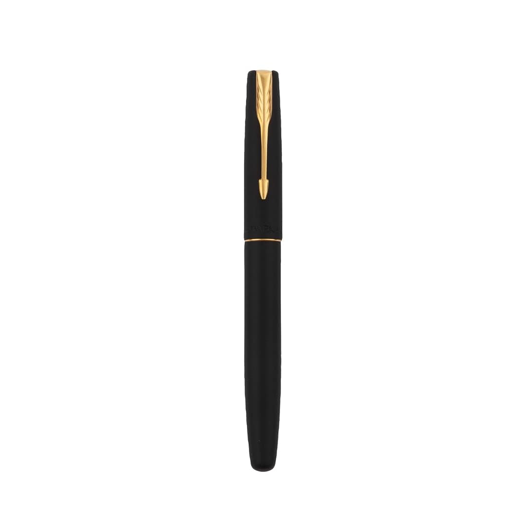 Parker Frontier Matte Black Gold Trim Roller Ball Pen| Ink Color - Blue | Perfect For Employees | Unique Gifts For Entrepreneurs