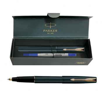 Parker Frontier Matte Black Gold Trim Roller Ball Pen| Ink Color - Blue | Perfect For Employees | Unique Gifts For Entrepreneurs