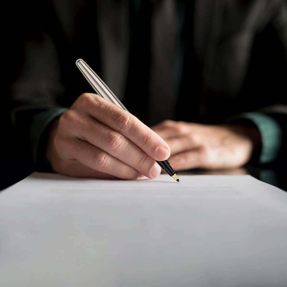 Parker Frontier Stainless Steel Gold Trim Roller Ball Pen | Ink Color - Blue | Perfect For Gifting Purpose | Elite Pen For Professionals