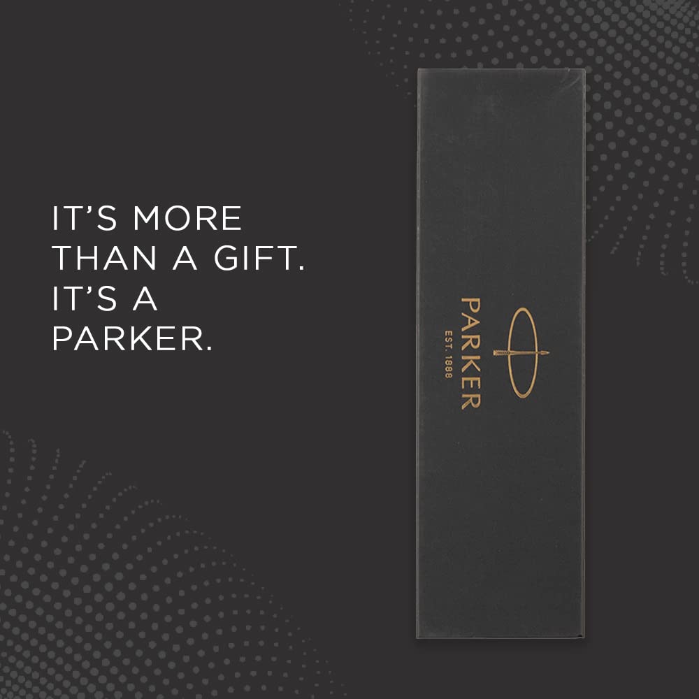 Parker Frontier Stainless Steel Gold Trim Roller Ball Pen | Ink Color - Blue | Perfect For Gifting Purpose | Elite Pen For Professionals