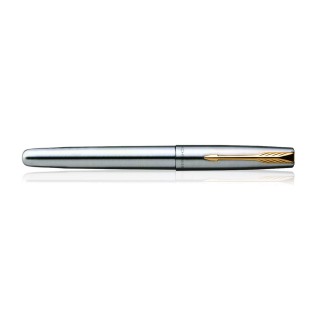 Parker Frontier Stainless Steel Gold Trim Roller Ball Pen | Ink Color - Blue | Perfect For Gifting Purpose | Elite Pen For Professionals