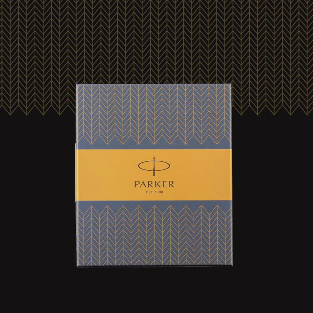 Parker Gift Set Frontier Matte Black Gold Trim Roller Ball Pen With Card Holder | 1 Pen + 1 Card Holder| Ink Color - Blue | Perfect For Employees | Unique Gifts For Entrepreneurs