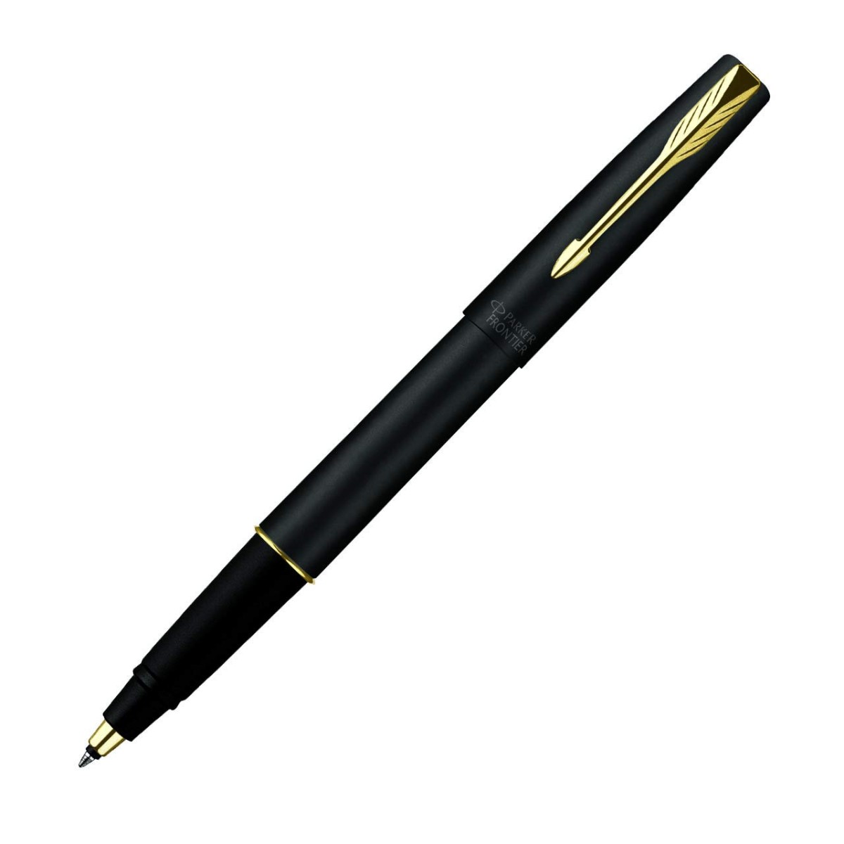 Parker Gift Set Frontier Matte Black Gold Trim Roller Ball Pen With Card Holder | 1 Pen + 1 Card Holder| Ink Color - Blue | Perfect For Employees | Unique Gifts For Entrepreneurs