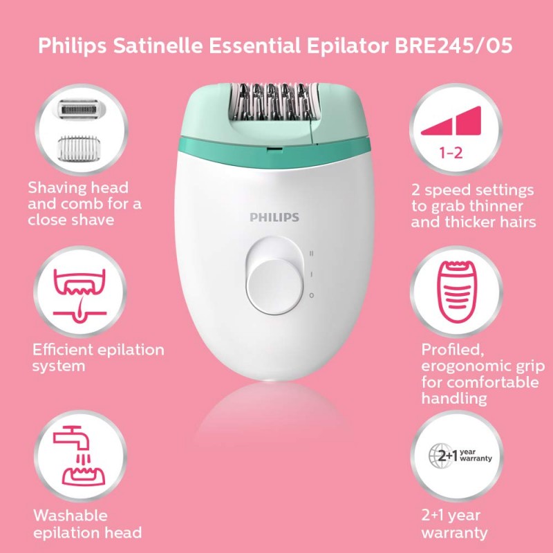 Philips BRE245/00 Corded Compact Epilator (2 in 1 - shaver and epilator) for gentle hair removal at home Philips BRE245/00 Corded Compact Epilator (2 in 1 - shaver and epilator) for gentle hair removal at home