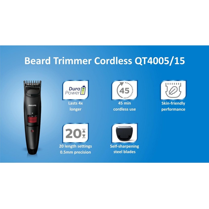 Philips QT4005/15 Beard Trimmer Cordless for Men (Black)