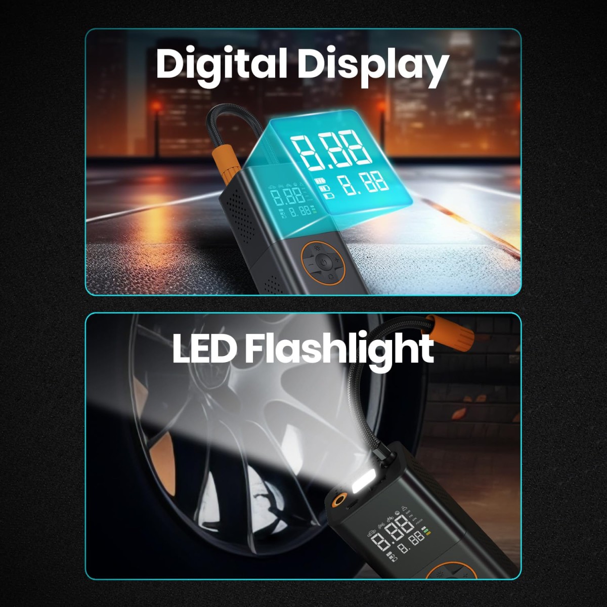 Portronics Vayu 3.0 Tyre Inflator, 150 PSI, 4000mAh Battery, Digital Display, Pressure Detection, Air Pump for Cars, Bikes, Bicycles & Balls (Black)