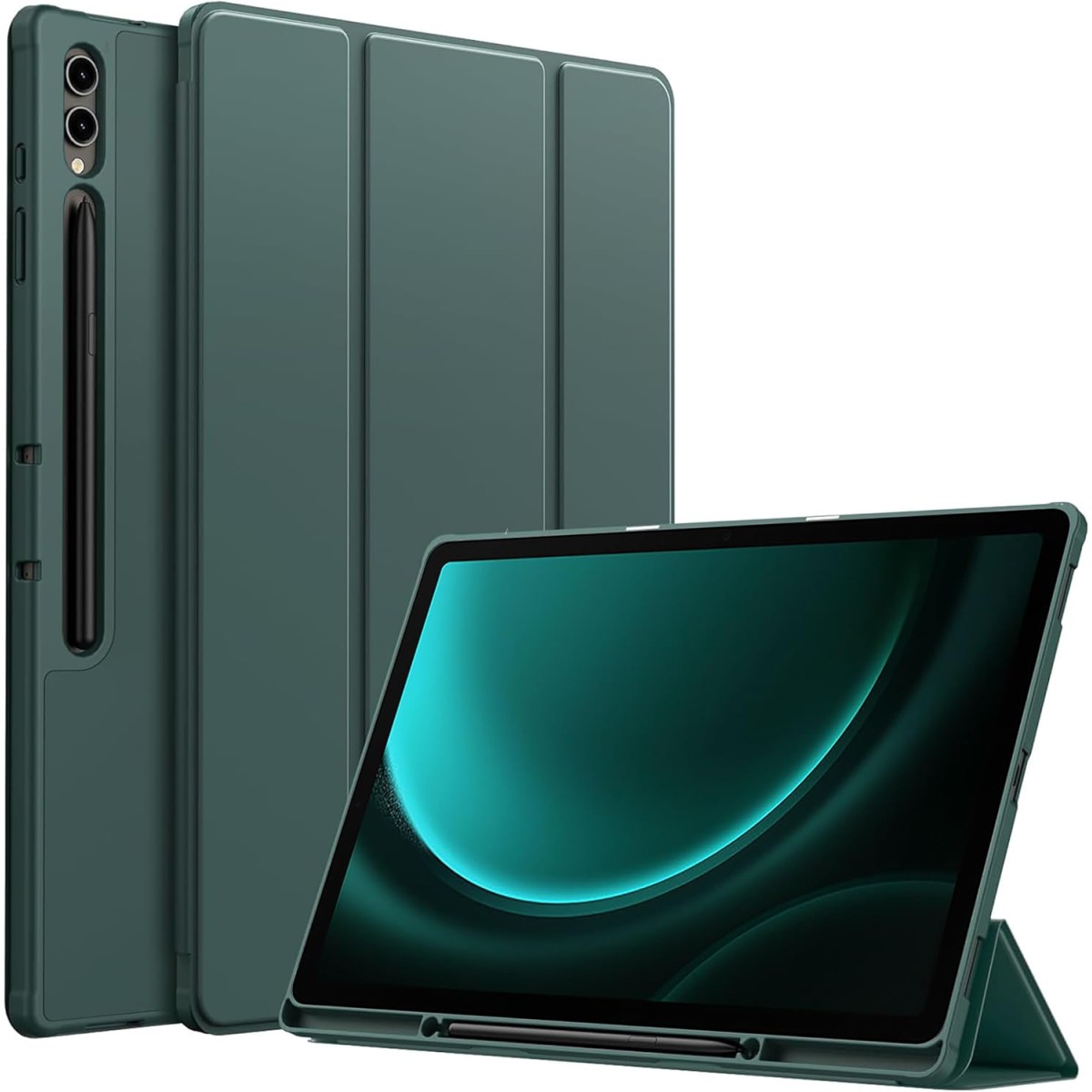 ProElite Cover for Galaxy Tab S9 FE Plus/S9 Plus/S10+ 12.4" Cover, Soft Flexible Flip Case Cover with S Pen Holder for Samsung Galaxy Tab S9 FE+/S9 Plus/S10+ 12.4 inch, [Recoil Series]- Dark Green