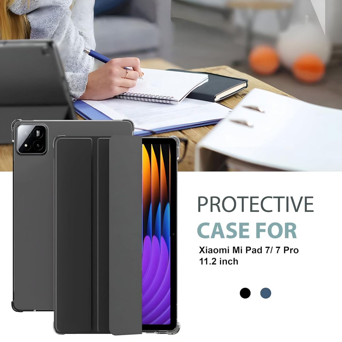 ProElite Cover for Xiaomi Mi Pad 7/7 Pro 11.2 inch Case Cover, Flip Case Cover for Xiaomi Mi Pad 7/7 pro 11.2 inch. with Transparent Back & Stylus Pen [Auto Sleep Wake Support], Black