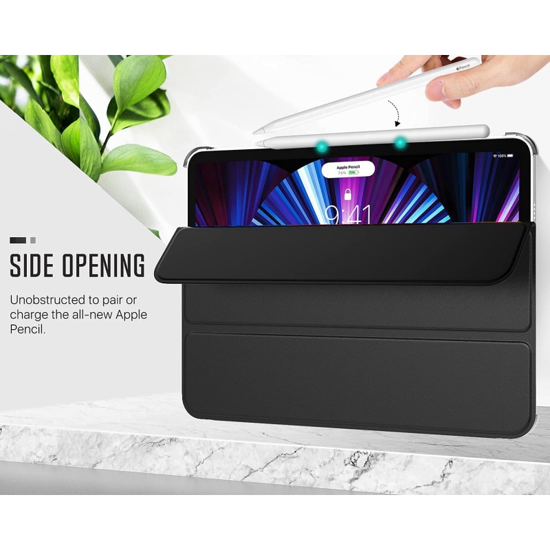 ProElite Smart Case Cover for Apple iPad Pro 11 inch (27.9cm) 2022/2021 4th/3rd Generation [Auto Sleep/Wake ], Translucent & Hard Back, Black