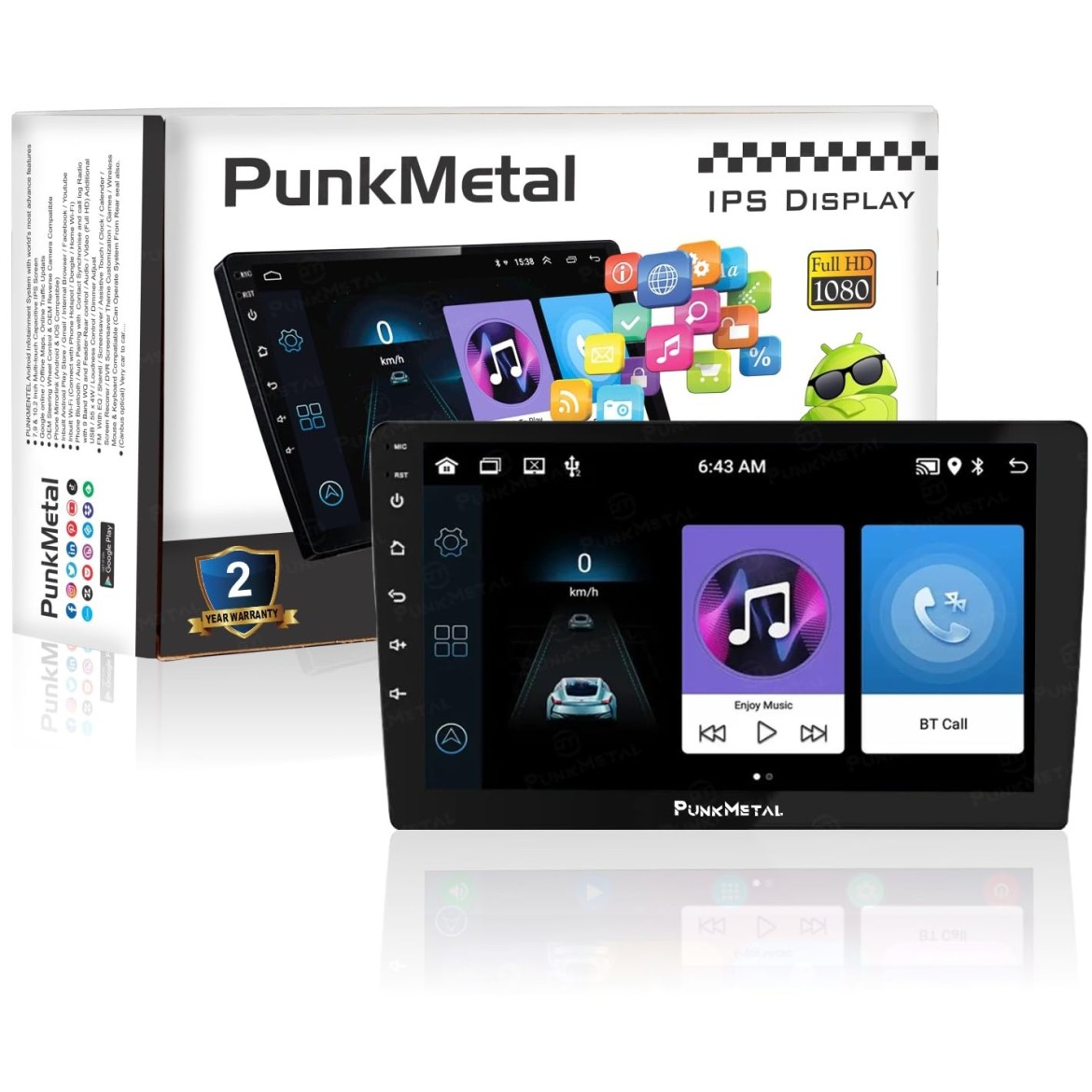 PunkMetal (2GB/32GB) Android 2Din 9'' Inch Car Stereo (Double Din)