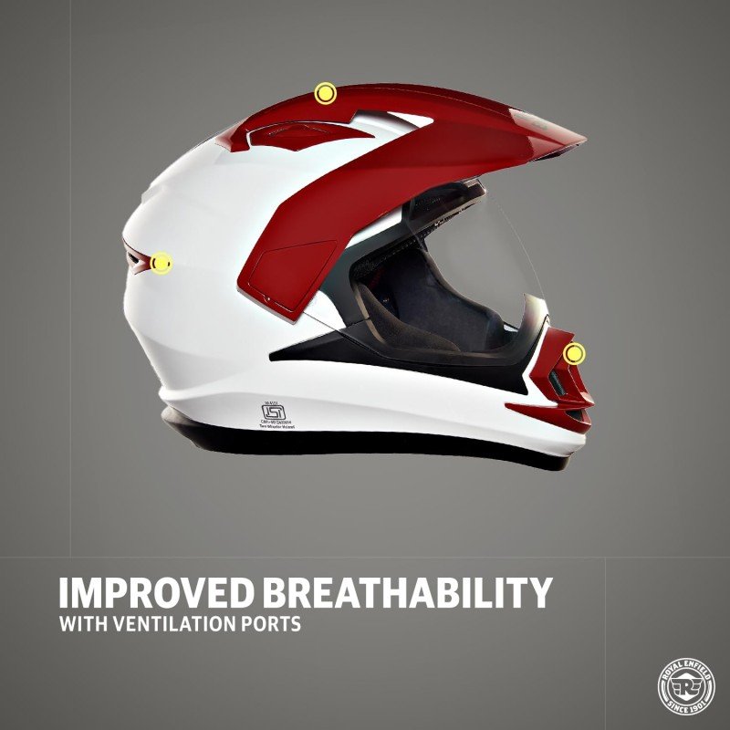 Royal Enfield DS Escapade ISI Certified Full Face Riding Helmet White & Red (L) 58 Cm-High Impact Grade Thermoplastic & Vented EPS Liner for Superior Impact Protection and Durability
