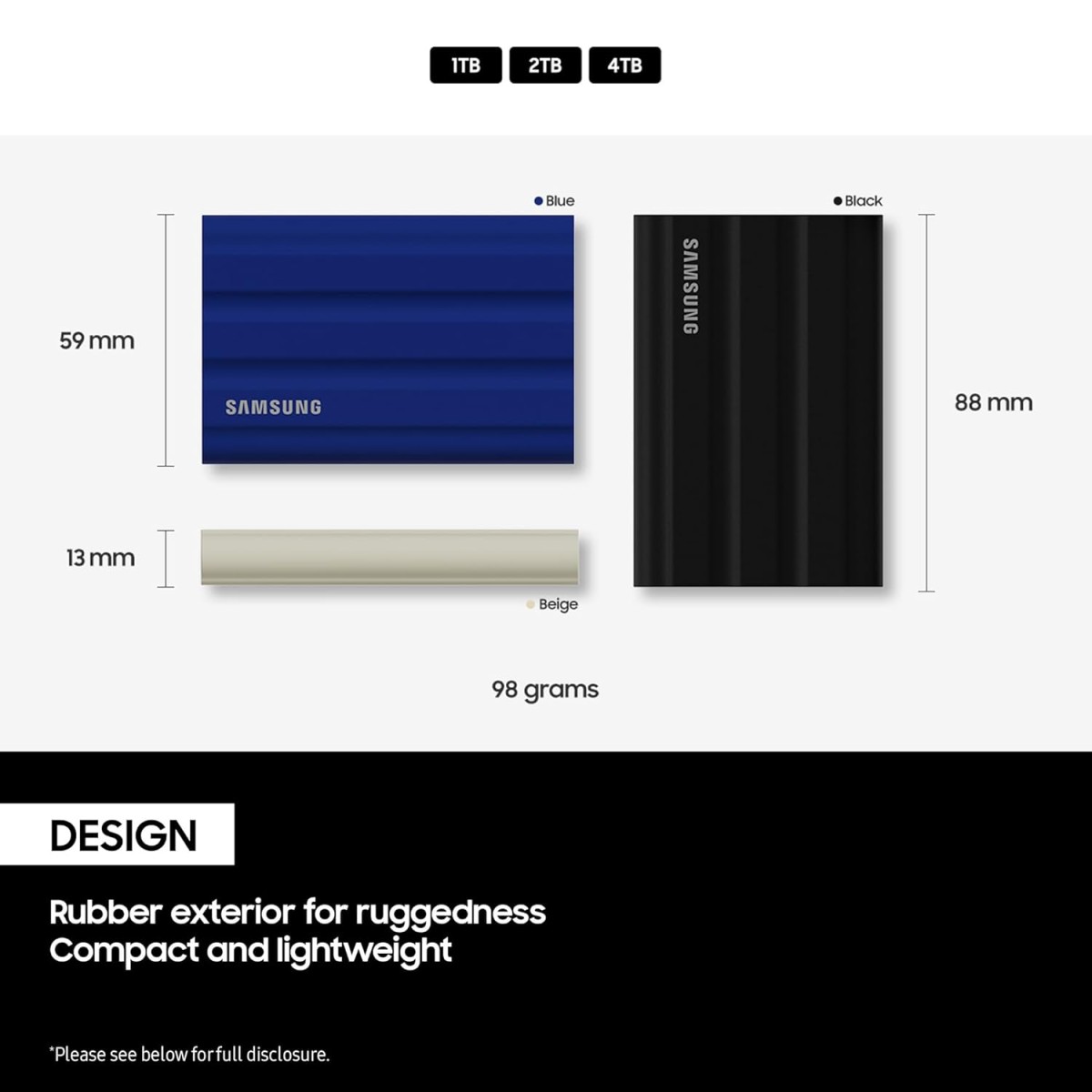 Samsung T7 Shield Portable SSD 4TB USB 3.2 Gen2 External SSD, Black, Up to 1,050MB/s, Rugged, IP65 Water & Dust Resistant, for Photographers, Content Creators and Gaming, Mac Compatible, MU-PE4T0S