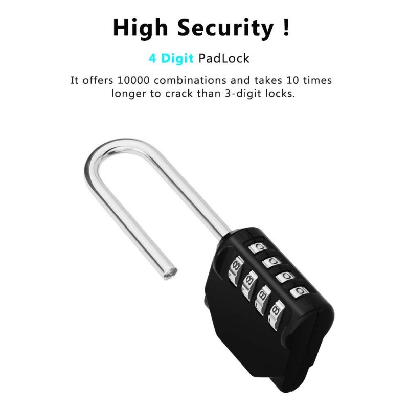 Serplex® Padlock 4 Digit Combination Lock, Resettable Padlock Long Shackle Luggage Lock, Weatherproof Heavy Duty Long Padlock Combination for Lockers, Outdoor Fence, Suitcase, Travel Bag (Black) Serplex® Padlock 4 Digit Combination Lock, Resettable Padlock Long Shackle Luggage Lock, Weatherproof Heavy Duty Long Padlock Combination for Lockers, Outdoor Fence, Suitcase, Travel Bag (Black)