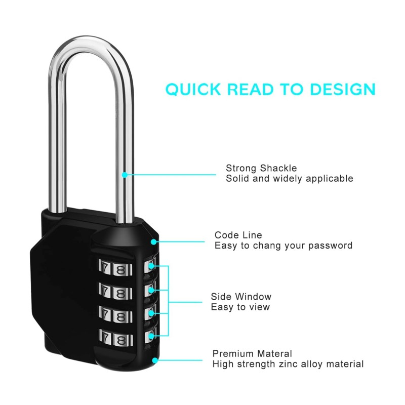 Serplex® Padlock 4 Digit Combination Lock, Resettable Padlock Long Shackle Luggage Lock, Weatherproof Heavy Duty Long Padlock Combination for Lockers, Outdoor Fence, Suitcase, Travel Bag (Black) Serplex® Padlock 4 Digit Combination Lock, Resettable Padlock Long Shackle Luggage Lock, Weatherproof Heavy Duty Long Padlock Combination for Lockers, Outdoor Fence, Suitcase, Travel Bag (Black)