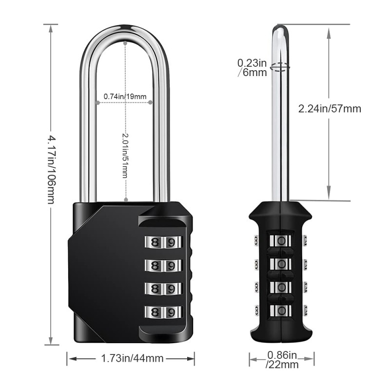 Serplex® Padlock 4 Digit Combination Lock, Resettable Padlock Long Shackle Luggage Lock, Weatherproof Heavy Duty Long Padlock Combination for Lockers, Outdoor Fence, Suitcase, Travel Bag (Black) Serplex® Padlock 4 Digit Combination Lock, Resettable Padlock Long Shackle Luggage Lock, Weatherproof Heavy Duty Long Padlock Combination for Lockers, Outdoor Fence, Suitcase, Travel Bag (Black)