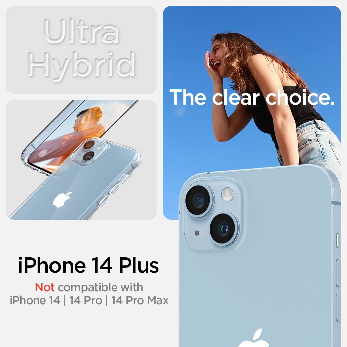 Spigen Ultra Hybrid Cover Compatible with iPhone 14 Plus (Crystal Clear)
