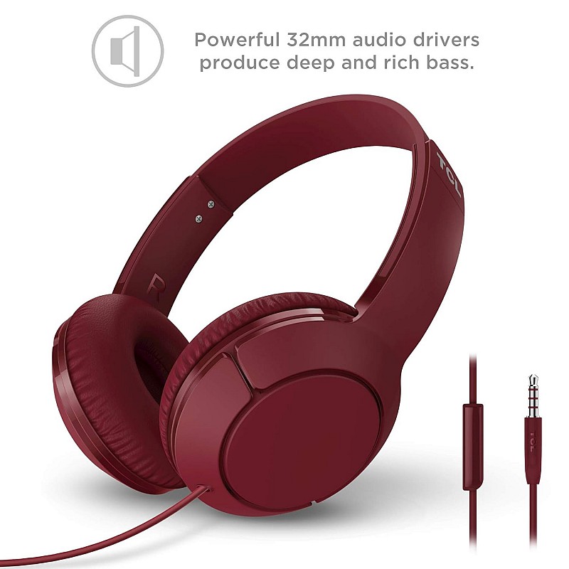 TCL Mtro200 On-Ear Wired Headphones with Mic (Burgundy Crush)