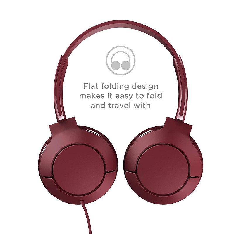 TCL Mtro200 On-Ear Wired Headphones with Mic (Burgundy Crush)