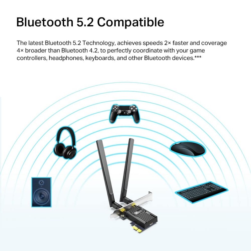 TP-Link AX1800 Wi-Fi 6 High Gain Antennas Bluetooth 5.2 PCIe Adapter, Dual-Band, Low-Profile Bracket, MU-MIMO, Low- Latency Gaming, Supports Windows 10/11, Highly Secure WPA3 (Archer TX20E), Black TP-Link AX1800 Wi-Fi 6 High Gain Antennas Bluetooth 5.2 PCIe Adapter, Dual-Band, Low-Profile Bracket, MU-MIMO, Low- Latency Gaming, Supports Windows 10/11, Highly Secure WPA3 (Archer TX20E), Black