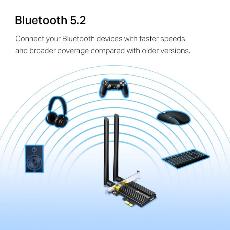 TP-Link Archer TX50E AX3000 Wi-Fi 6 Bluetooth 5.2 PCIe Adapter for PC with Heat Sink, MU-MIMO, Ultra-Low Latency, Supports Windows 11/10(64bit) Only, Two High-Gain Dual Band Antennas TP-Link Archer TX50E AX3000 Wi-Fi 6 Bluetooth 5.2 PCIe Adapter for PC with Heat Sink, MU-MIMO, Ultra-Low Latency, Supports Windows 11/10(64bit) Only, Two High-Gain Dual Band Antennas