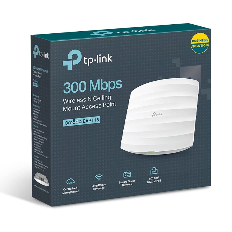 TP-Link N300 Wireless Ceiling Mount Access Point, Support PoE 802.3af/at and Direct Current, Easily Mount to Wall or Ceiling, Simply Managed by Free EAP Controller Software (EAP115) TP-Link N300 Wireless Ceiling Mount Access Point, Support PoE 802.3af/at and Direct Current, Easily Mount to Wall or Ceiling, Simply Managed by Free EAP Controller Software (EAP115)