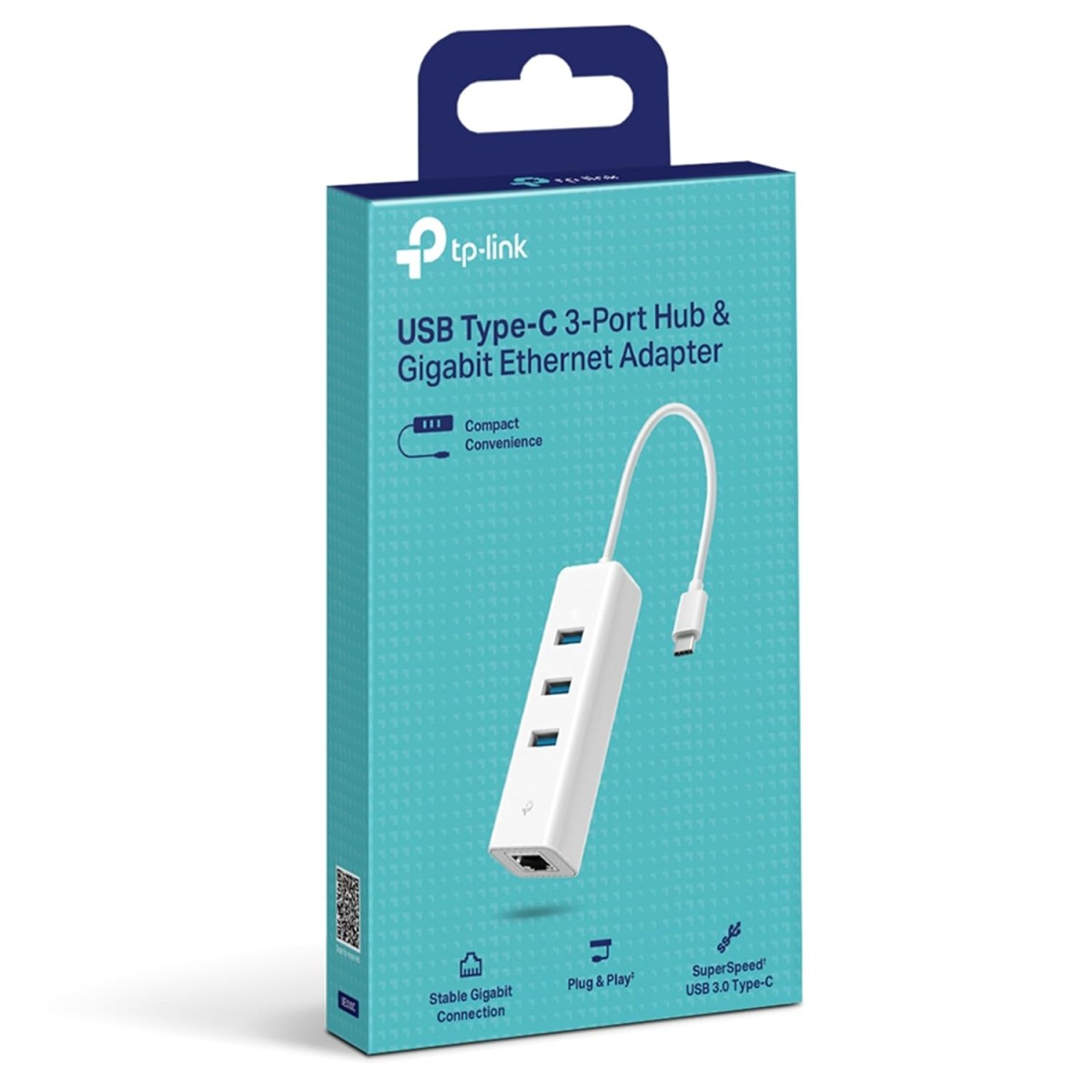 TP-Link UE330C USB 3.0 Type-C 3-Port Hub & Gigabit Ethernet Adapter RJ45 LAN Wired Hub for Ultrabook, Chromebook, Laptop, Desktop, Plug & Play, Foldable and Portable Design