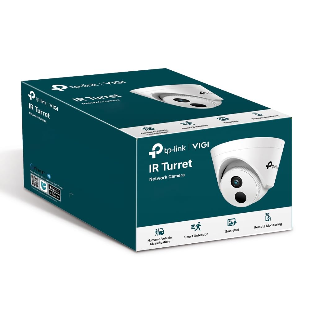 TP-Link VIGI 3MP IR Turret Network Smart Security Camera, Night Vision, AI Detection, H.265+, Corridor Mode, PoE/ 12V DC, Video Enhancement, Remote Control (VIGI C430I(4mm))