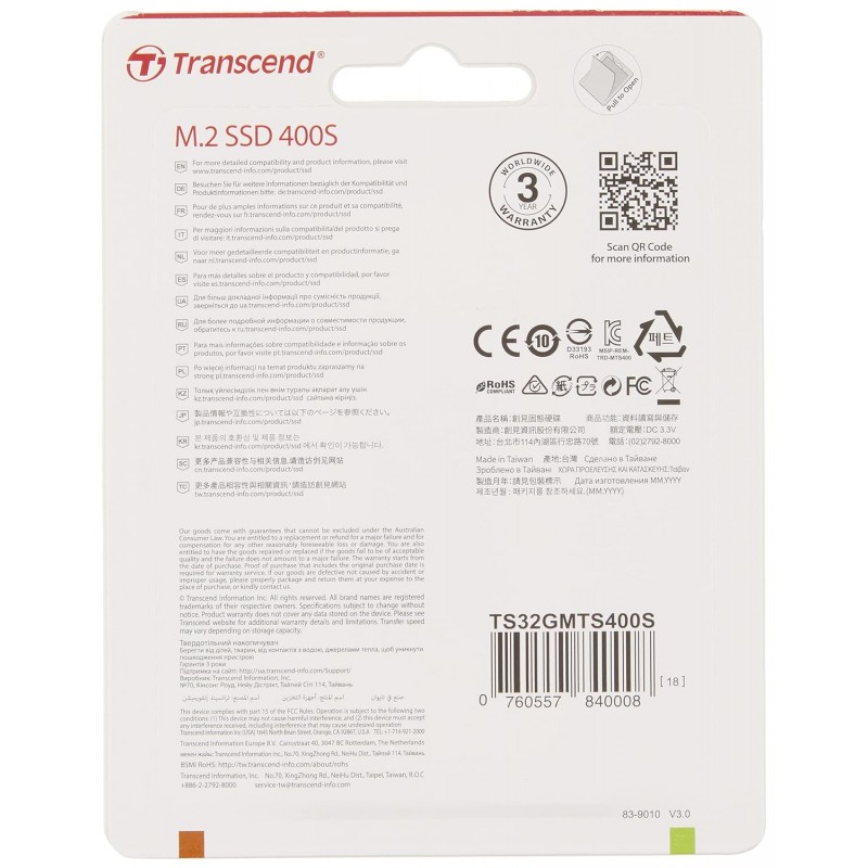 Transcend MTS400 32GB M.2 SATA III 2240 MLC Internal Solid State Drive (TS32GMTS400)