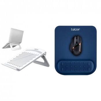 Tukzer Foldable Tabletop Laptop Stand Lap Desks, Portable Notebook Riser Stand & Gel Mouse Pad Wrist Rest Memory-Foam Ergonomic Mousepad| Cushion Wrist Support & Pain Relief