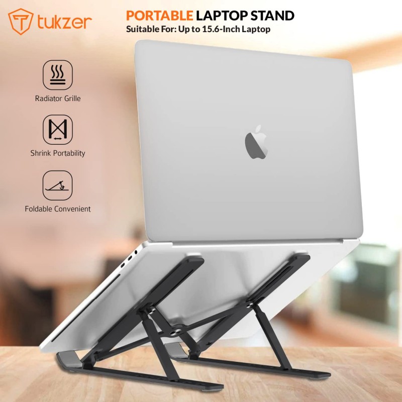 Tukzer (Imported) Foldable Laptop Stand Riser for Laptop, MacBook, Notebook & Tablets up to 17 Inch, 6 Level Height Angle Adjustment, 2X Stronger M-Shape Aluminum Silicone Pads Air Ventilation (Grey) Tukzer (Imported) Foldable Laptop Stand Riser for Laptop, MacBook, Notebook & Tablets up to 17 Inch, 6 Level Height Angle Adjustment, 2X Stronger M-Shape Aluminum Silicone Pads Air Ventilation (Grey)