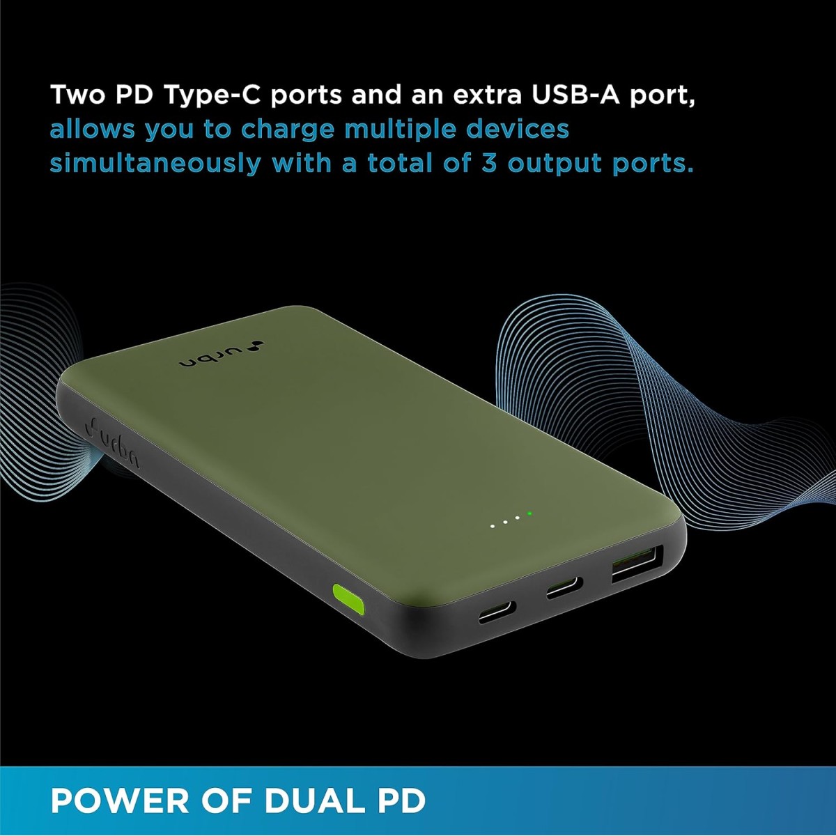 URBN 10000mAh Li-Polymer Ultra Compact Type-C Power Bank with 12W Fast Charge, Type C & Micro Input