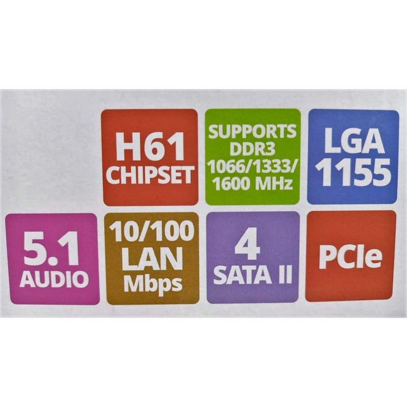 Zebronics H61 Motherboard ATX Intel LGA 1155 Socket | 6USB,1VGA,1LAN,1Audio,1HDMI Port, DDR3 Zebronics H61 Motherboard ATX Intel LGA 1155 Socket | 6USB,1VGA,1LAN,1Audio,1HDMI Port, DDR3