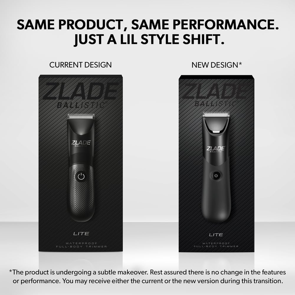 Zlade Ballistic LITE Manscaping Body Trimmer for Men, Beard, Body, Pubic Hair Grooming, Private Part Shaving, Waterproof, Cordless AAA Battery Powered, Smart Travel Lock 3 Second Long Press to Start